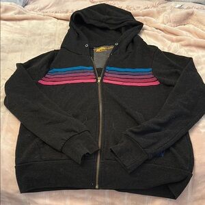 Aviator Nation Black Hoodie with Blue and Pink Stripes